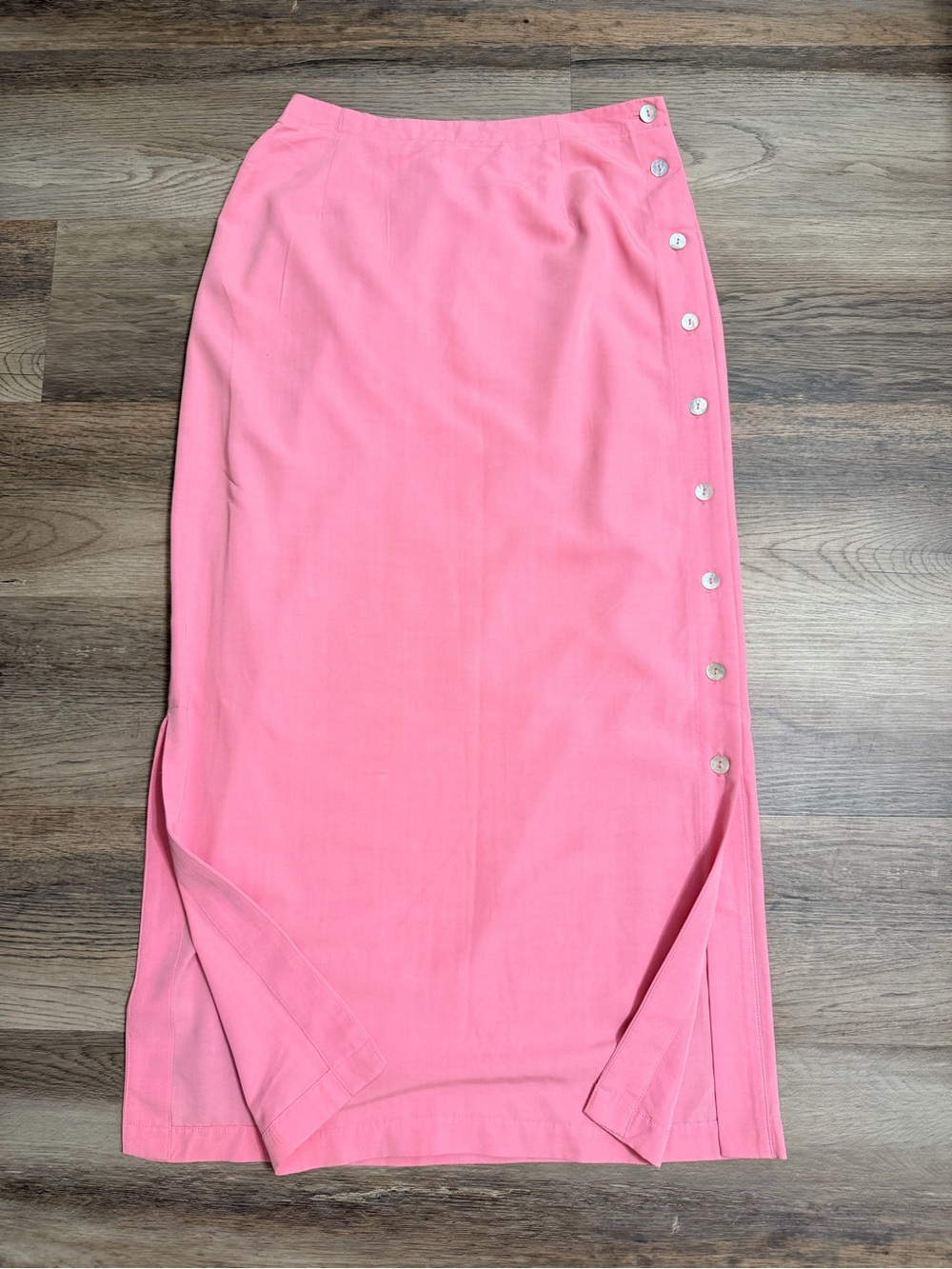 Tailored Pink Button-Side Midi Skirt